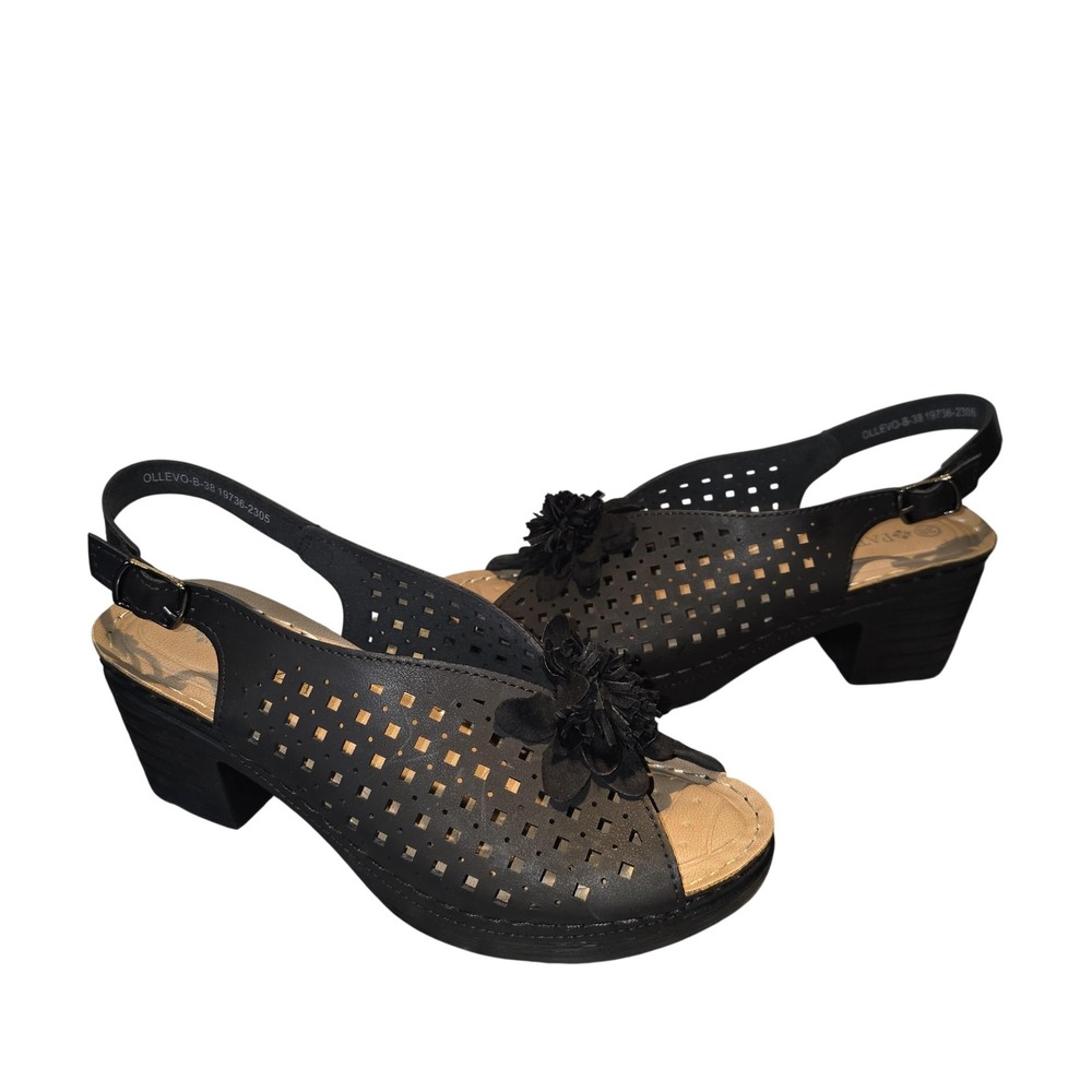 Patrizia By Spring Step Ollevo Sandals Women 38 US 8 Black Slingback Comfort